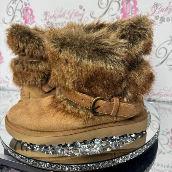 UGG CLASSIC BUCKLE MINI CHESTNUT FAUX FUR SHEARLING BOOT USA 10 rare brown furry - Picture 4 of 15